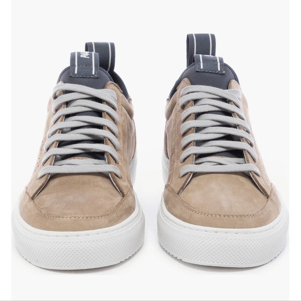P448 Beige Soho Leather Sneakers Shoes Size 10.5 New Made In Italy - Picture 3 of 12